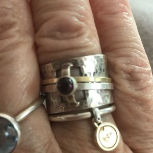 Silver spinner ring , hammer silver metal